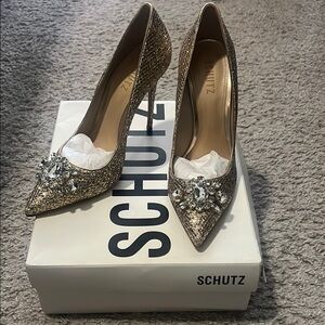 SCHUTZ Gold Embellished Heels